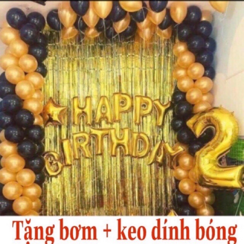 Combo bóng Happy Birthday +2 rèm kim tuyến+50 bóng nhũ tặng bơm, keo dính (chat với shop để chọn màu)