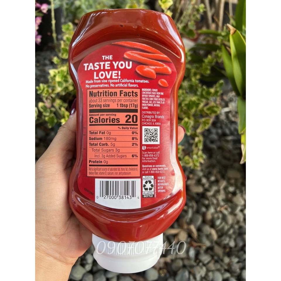 Sốt cà chua Hunt's Tomato Ketchup 567gram Mỹ ConAgra Foods date 8/2023 không chứa chất bảo quản - EDS Hàng Mỹ
