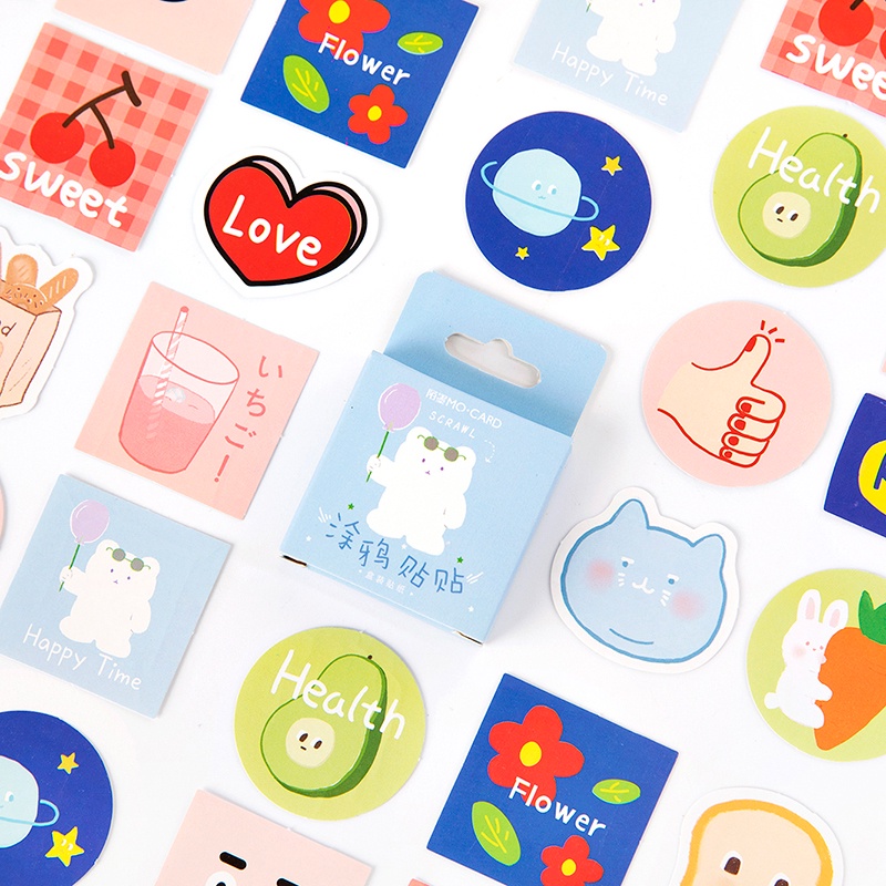 Hộp 45 sticker hình dán trang trí cute chủ đề Gấu trắng