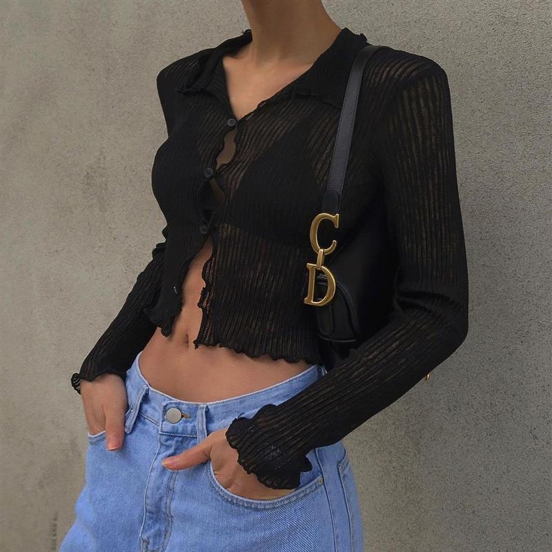 DUNEA Áo cardigan tay dài màu trơn thời trang quyến rũ cho nữ