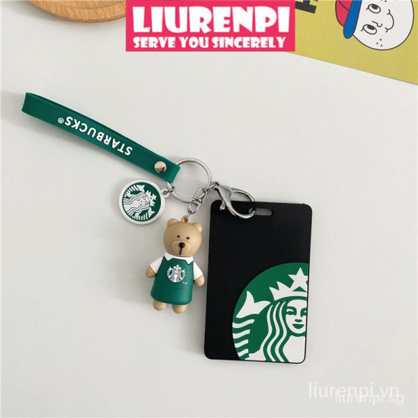 Bao đựng thẻ học sinh/xe bus in hình Starbucks gắn móc khóa kim loại tiện dụng card holder