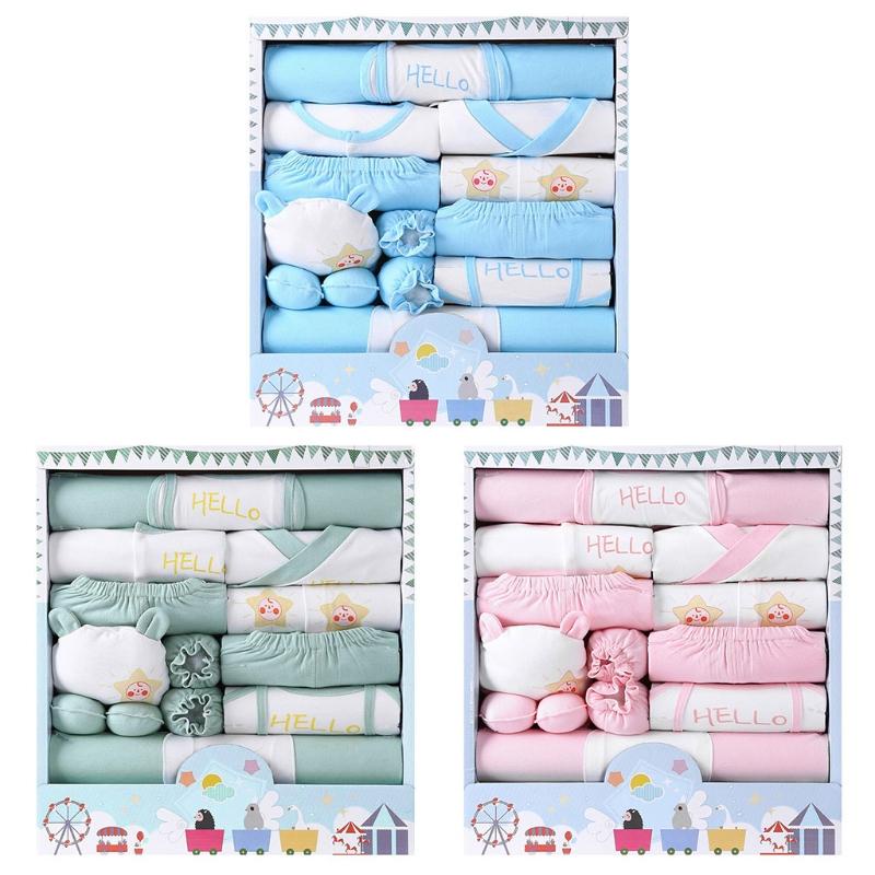 Set 16 món đồ cho trẻ sơ sinh gồm áo + quần + nón + khăn tay + găng tay + bao gối