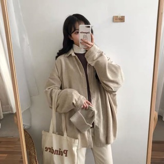 Áo sơ mi Nhung Tăm Oversize ( Có ảnh thật )