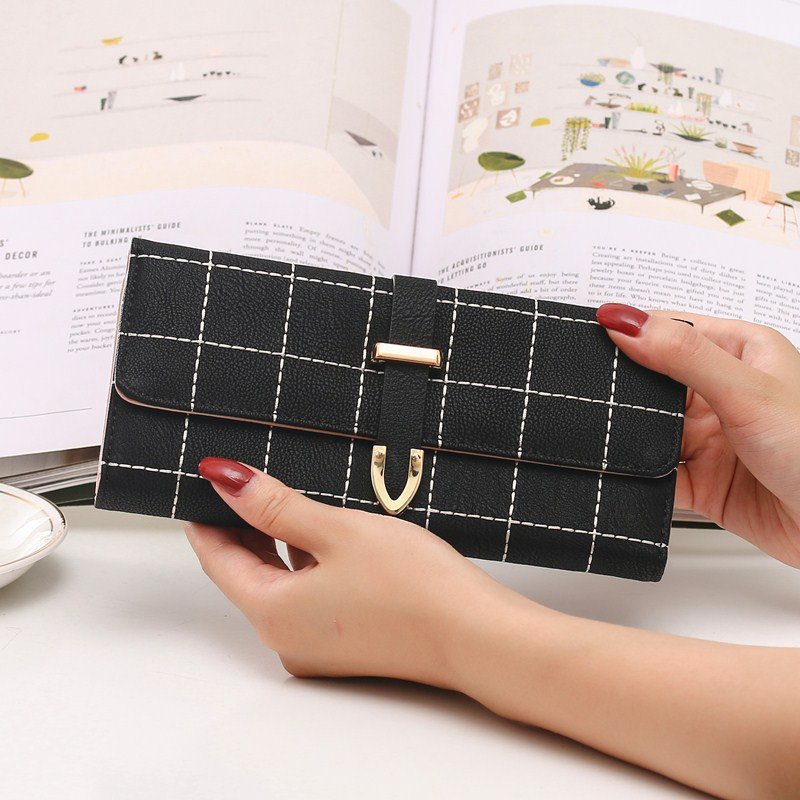 VÍ NỮ DÀI CẦM TAY NEW-0056 PHỐI KẺ CARO VÔ CÙNG THỜI THƯỢNG, SANG TRỌNG, VỚI NHIỀU NGĂN TIỆN DỤNG, CHẤT LIỆU DA BỀN ĐẸP