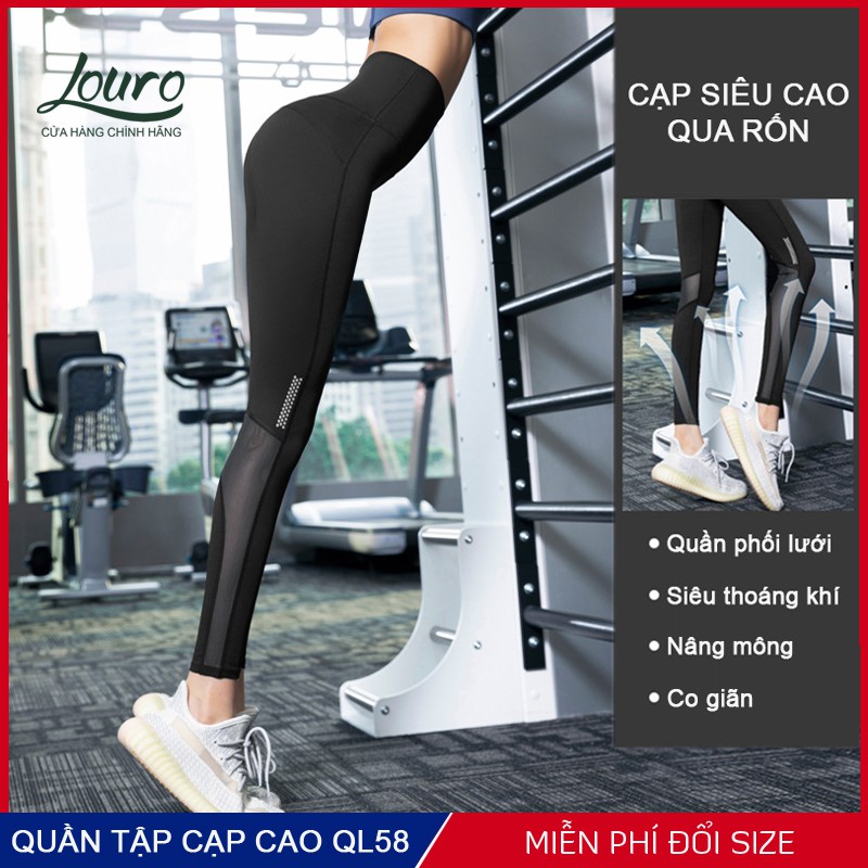 Quần tập gym nữ phối lưới cao cấp Louro QL58, kiểu quần tập gym nữ leg