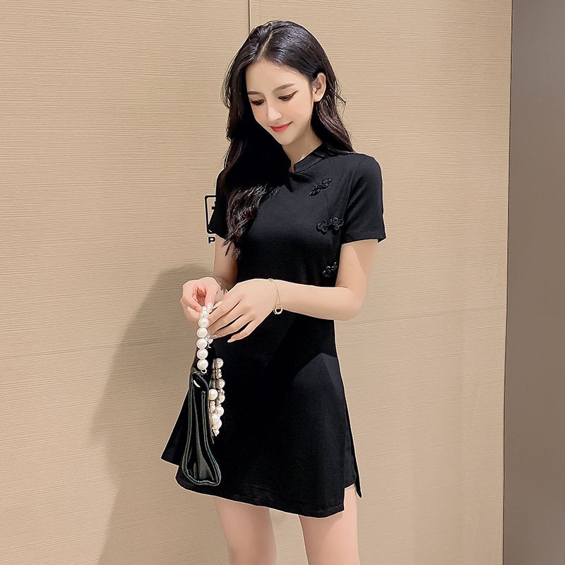 Đầm Sườn Xám Cách Tân Ôm Dáng Màu Đen Thời Trang Mùa Hè 2020 Cho Nữ