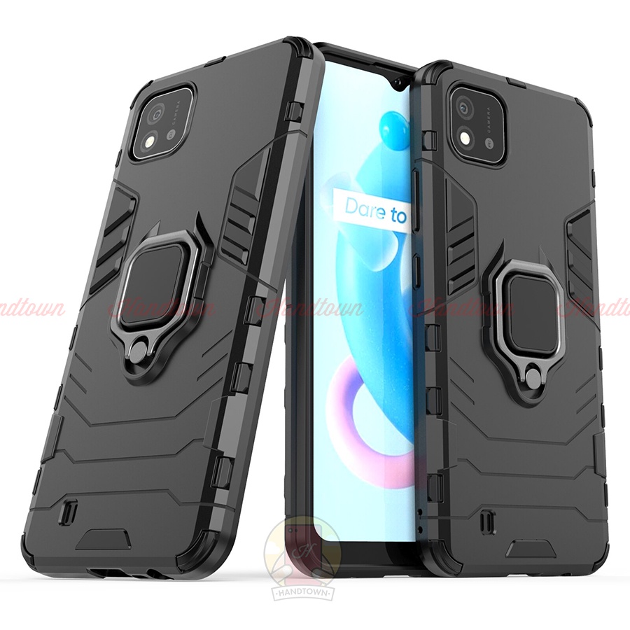 Ốp Lưng Realme C21Y C11 2021 C20 C20A C15 C12 5 Pro Q 2020 Ironman Đen Kèm Iring Chống Sốc Chống Nước Cao Cấp Handtown