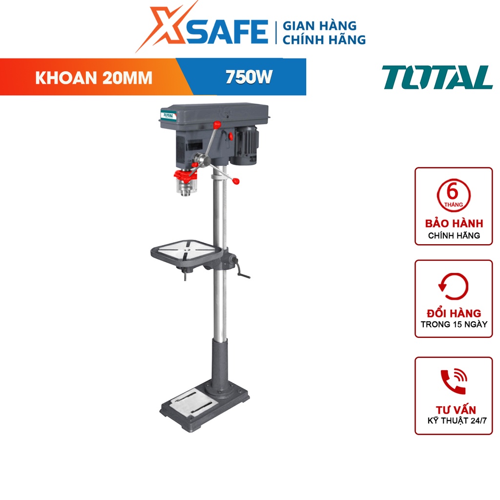 Máy khoan bàn 750W TOTAL TDP207502 | bàn khoan kích thước: 290x290mm, tốc độ không tải 180-2770/ phút [CHÍNH HÃNG][XSAFE
