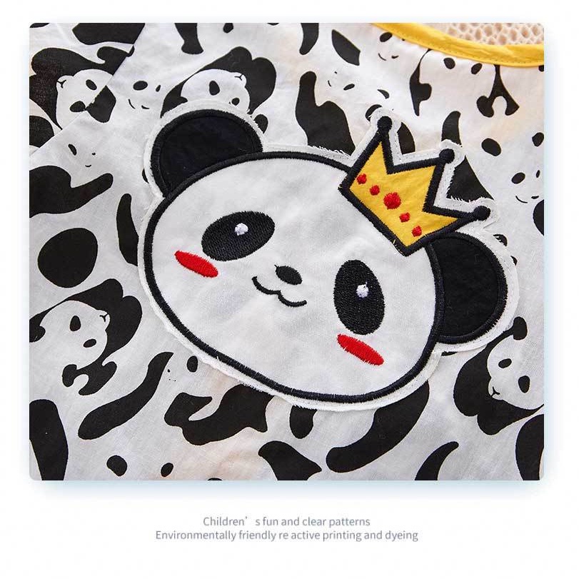 Áo Liền Quần Ngắn Tay In Hình Gấu Trúc Dễ Thương Cho Bé 0-18 Tháng Tuổi