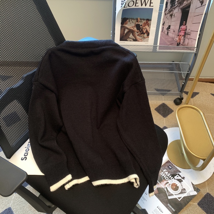 Áo sweater Dệt Kim Tay Dài Dáng Rộng Màu Trơn Đính Nơ Thời Trang Mùa Thu Cho Nữ