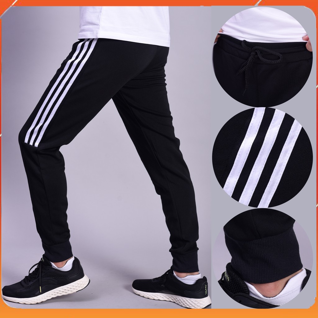 Quần Jogger Nam 3 Sọc Lửng, Ống Bo Chun Phong Cách Thể Thao MT116