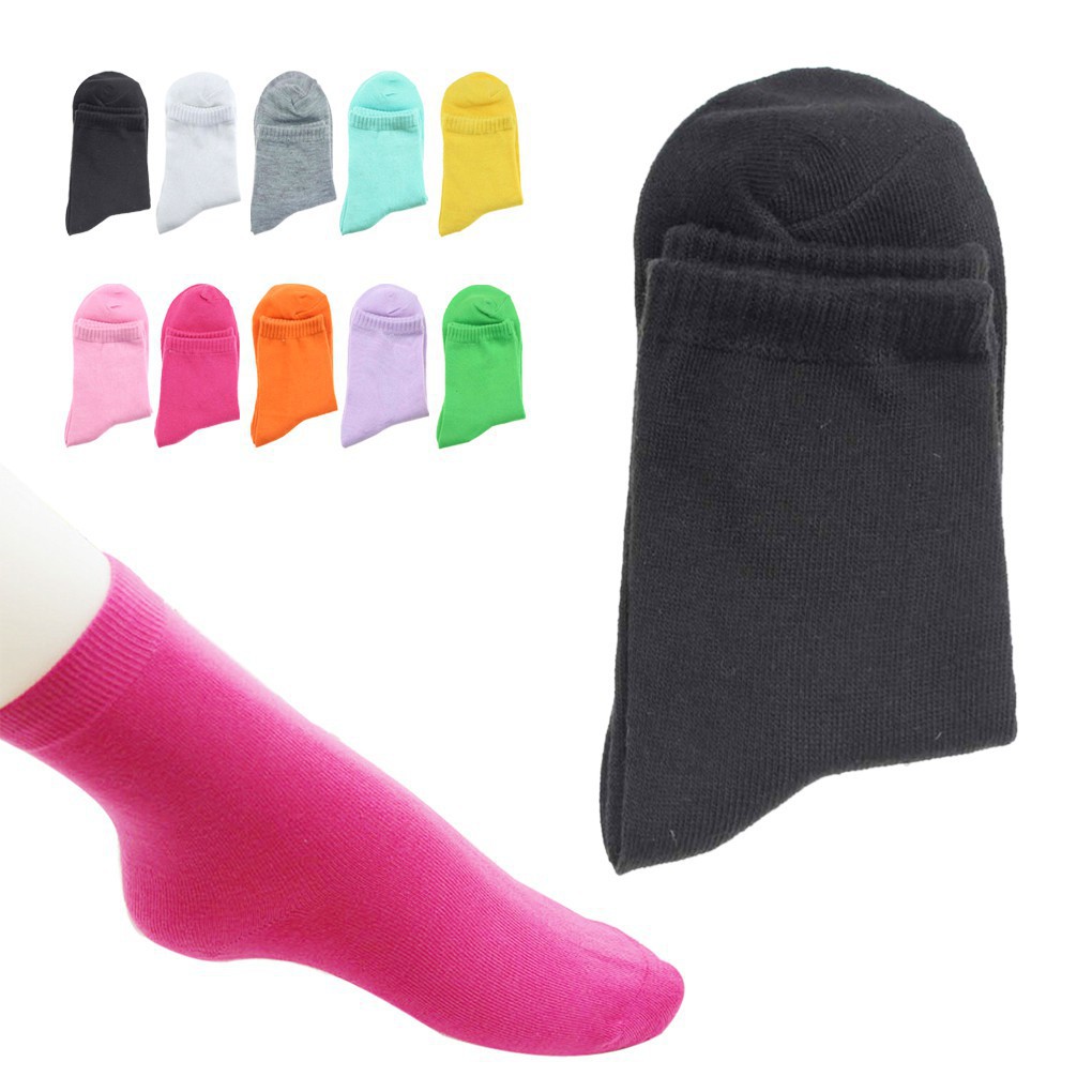 Tất Cotton màu trơn dễ thương xinh xắn dành cho nữ