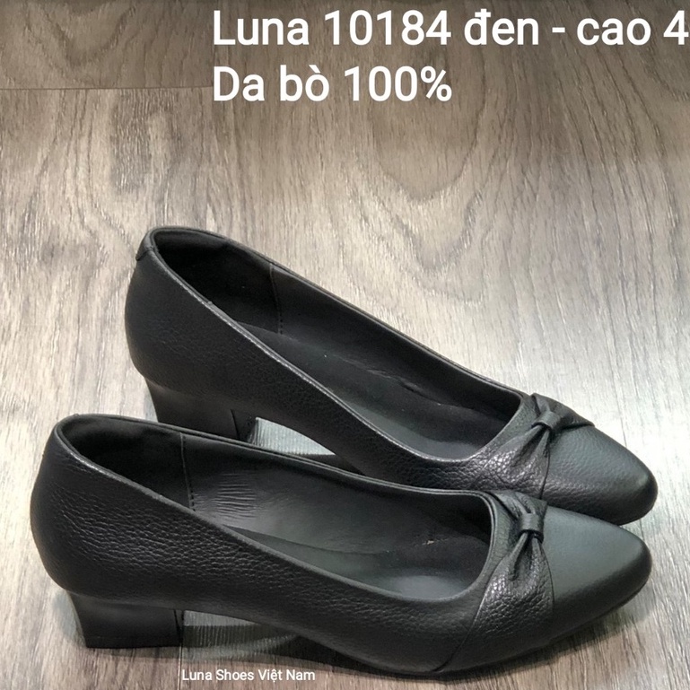 Giày cao gót nữ 4p LUNASHOES 5007 giày da bò thật nữ cho mẹ có nơ mềm êm chân bảo hành 2 năm guốc trung niên