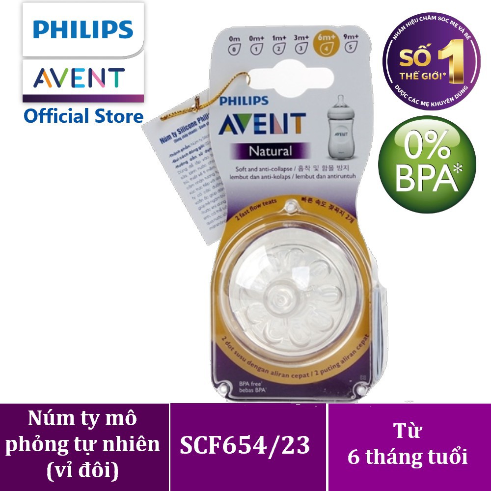 Núm ty Silicone Philips Avent cao cấp chính hãng thiết kế Mô phỏng ti mẹ tự nhiên, thay thế tiện dụng