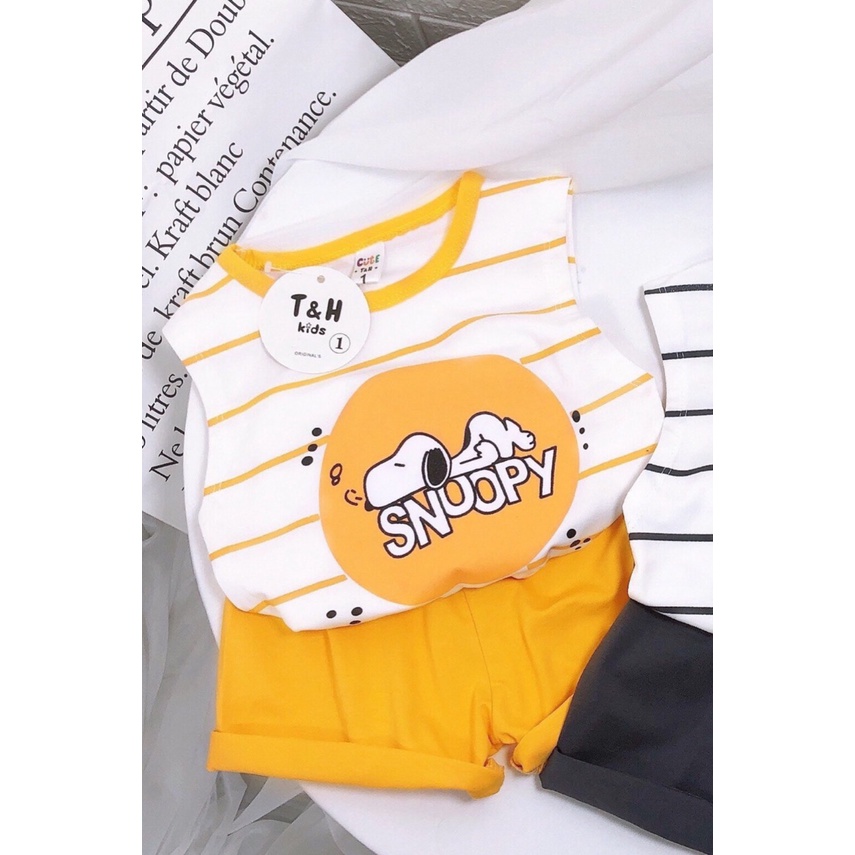 (8-18kg)Bộ thun chất cotton hình Snoopy cho bé (hình thật)