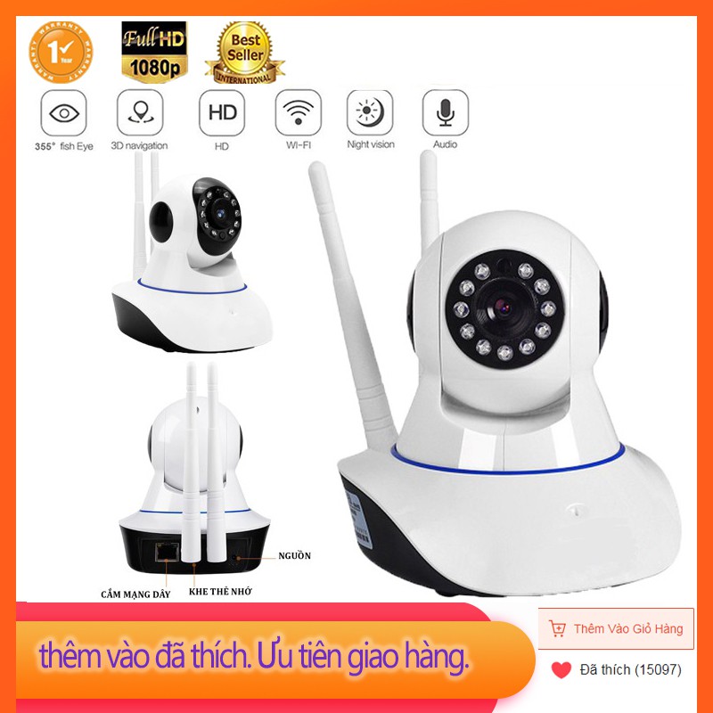 Camera giám sát 1080P HD Không Dây wifi màn hình từ xa tầm nhìn ban đêm xoay 360 độ | WebRaoVat - webraovat.net.vn