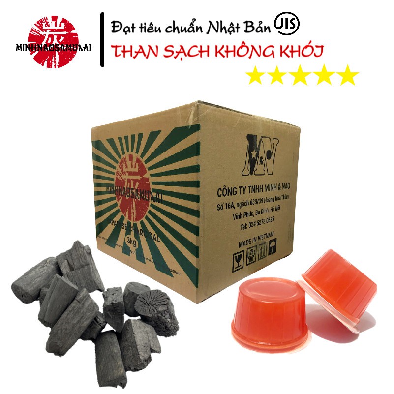 3KG Than Nướng Samurai Standard (LOẠI NHÀ HÀNG HÀN HAY DÙNG) Siêu Sạch Không Khói Size 5-8cm