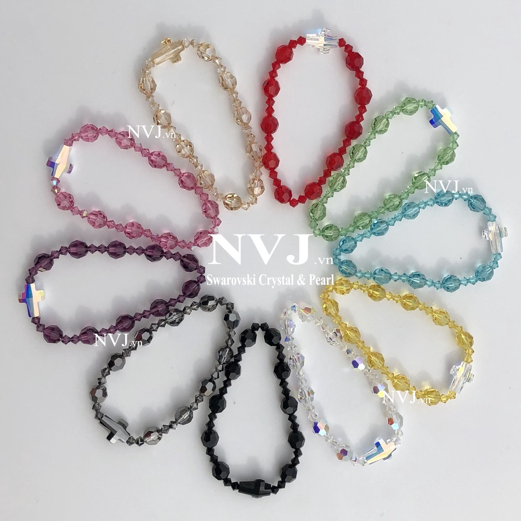 Vòng tay chuỗi mân côi pha lê Swarovski 10 hạt tròn 5000 8ly cao cấp chính hãng
