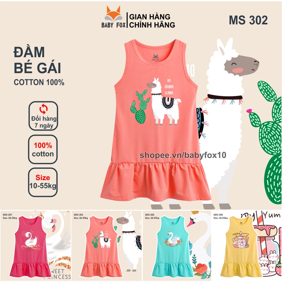 Váy đầm bé gái 100% cotton loại tốt, thương hiệu BABY FOX, hình thiên nga, kẹo 10-55 kg f