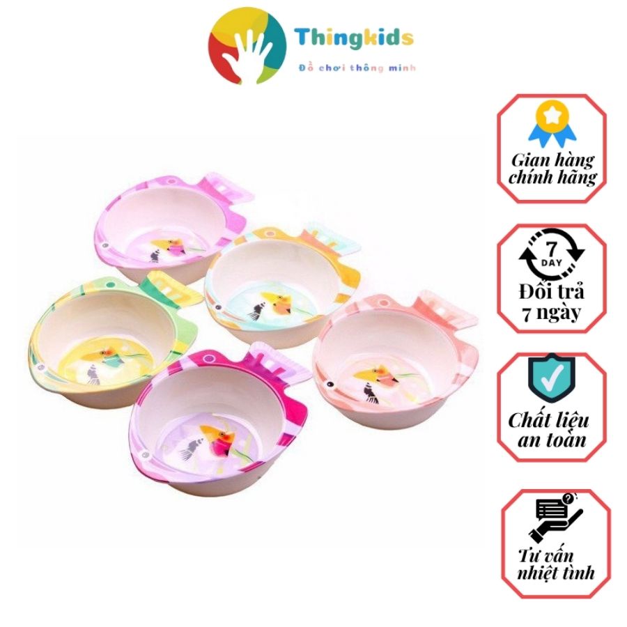 Bát ăn dặm hình cá cho bé chất liệu nhựa phíp an toàn, chống vỡ, có tặng kèm thìa cho bé - Thingkids