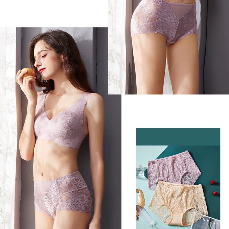 Quần Lót Lưng Vừa Không Đường May Phối Ren Xuyên Thấu Gợi Cảm Cho Nữ