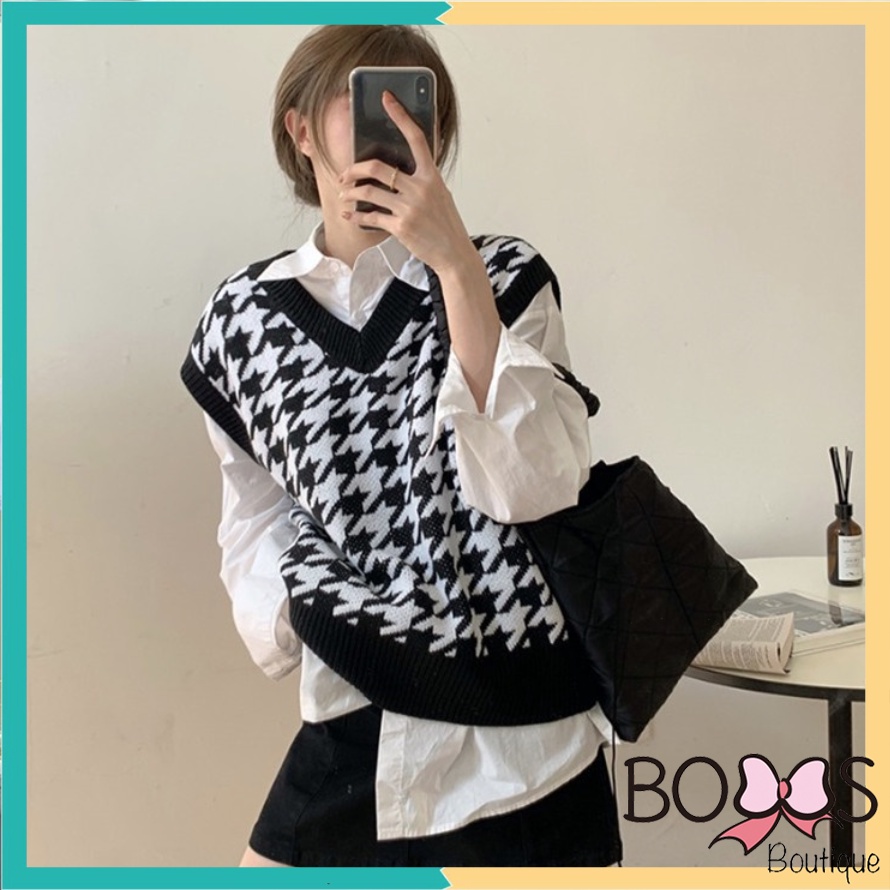 Áo gile nữ len cổ chữ V không tay màu sắc vintage phong cách Hàn Quốc [GZZ] | BigBuy360 - bigbuy360.vn