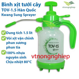 Bình xịt tưới cây TOV 1.5 lít Hàn Quốc, vòi phun dài,nhựa nguyên sinh, chịu nhiệt 80°C, tưới phun sương cây hoa cảnh