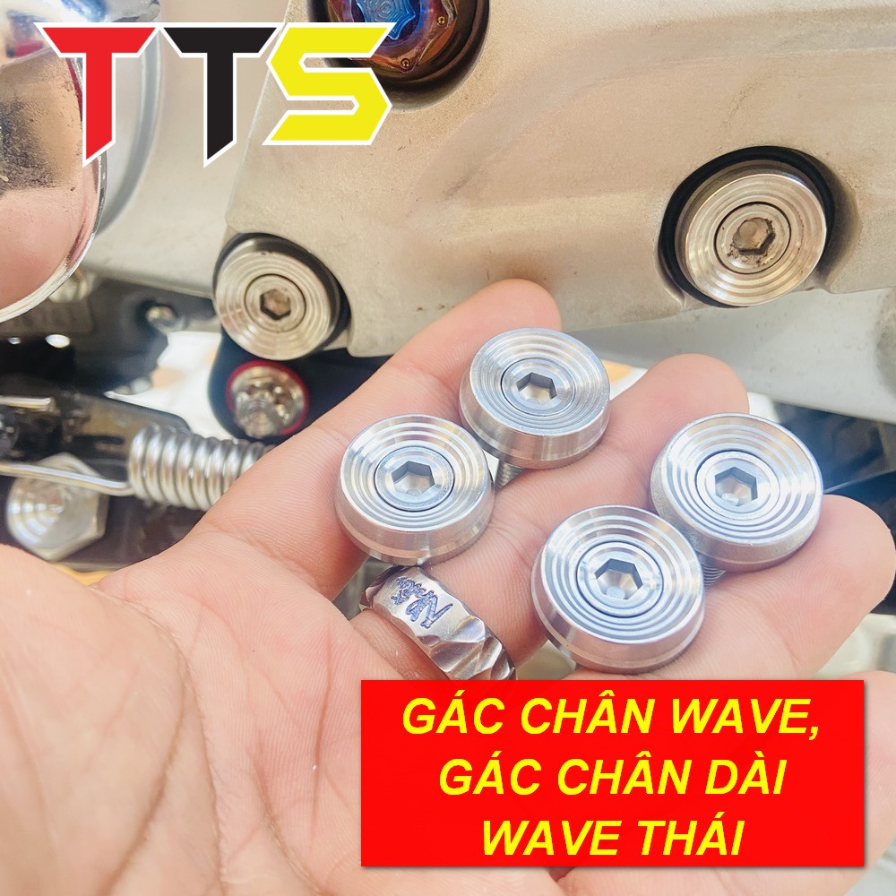 Bộ ốc inox gác chân wave dài, wave thái kèm khâu inox 304 THÁI LAN ( 4 ỐC + 4 KHÂU INOX )