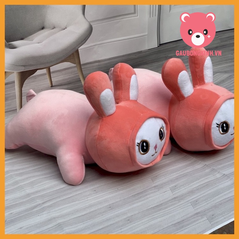 Gấu Bông Thỏ Hồng nằm sấp đáng yêu, Thú nhồi bông Thỏ Size 40cm Vải Co Dãn 4 Chiều Siêu Mềm Mịn, Quà tặng đồ chơi