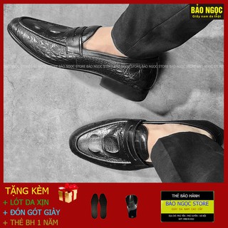 Giày lười nam dập vân cá sấu💥 HÀNG CAO CẤP ĐẾ KHÂU CỰC BỀN ✅ Da Bò Nguyên Tấm 100%💥 Đế Cao Su Đúc Cao 3cm ✅ Mã K3566 Đen