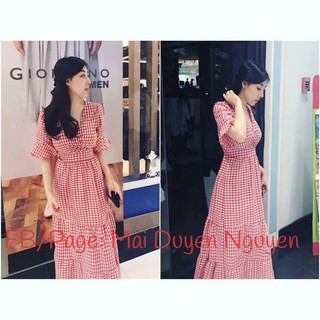 Đầm maxi kẻ caro