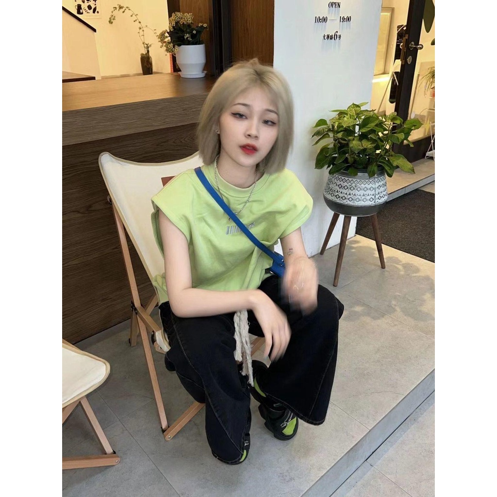 Áo Thun Nữ Không Tay Thêu Chữ Thời Trang Năng Động