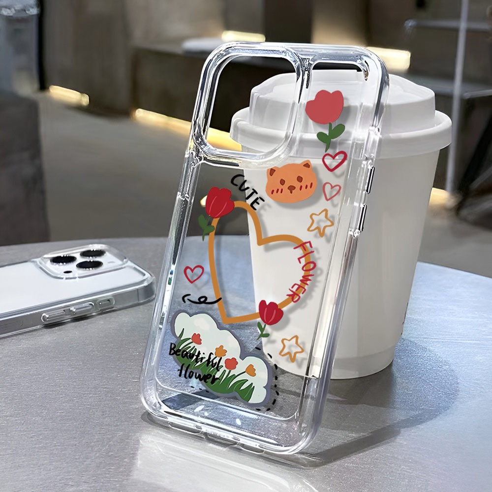 Ốp Điện Thoại Trong Suốt Họa Tiết Hoa / Trái Tim Cho iphone 14 Pro Max 14 Plus 13 11 12 7Plus X XR XS Max 8 7