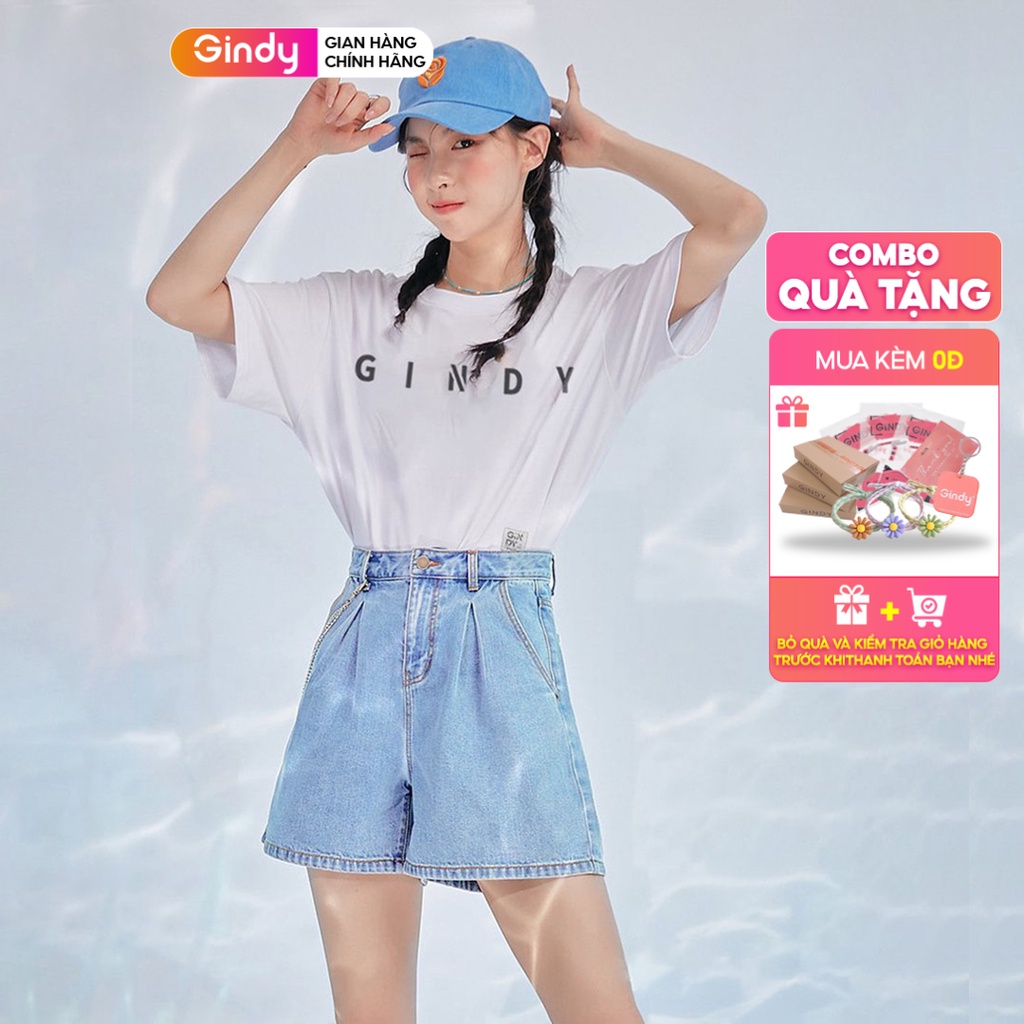 Quần short jeans nữ GINDY trơn mềm dáng ngắn chữ A thời trang phong cách trẻ trung năng động Q7108