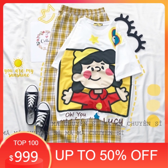 Sét áo em bé oh you+ quần kẻ vàng tươi , sét áo nam nữ, chất đẹp, sét bộ mặc ở nhà MODY