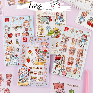 Set 4 tấm sticker cắt sẵn theo chủ đề cute S19 Taro Stationery