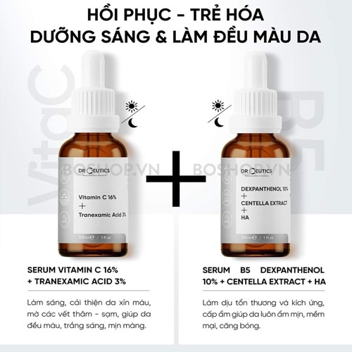 Combo 2 Sản Phẩm Làm Đều Màu, Dưỡng Sáng Da Drceutics (Serum B5 Dexpanthenol 10% 30ml, Vitamin C 30ml)