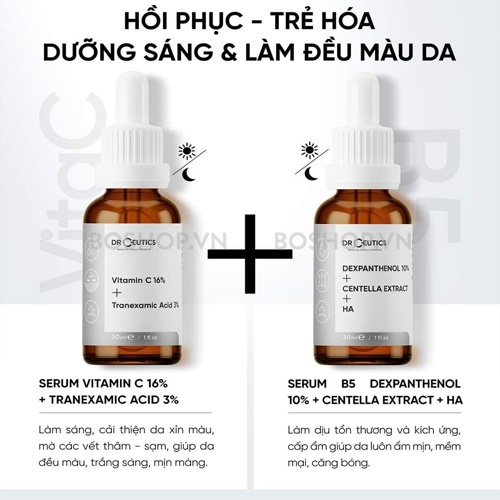 Combo 2 Sản Phẩm Làm Đều Màu, Dưỡng Sáng Da Drceutics (B5 Dexpanthenol 10% 30ml, Vitamin C 16% 30ml)