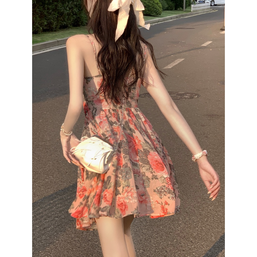 Đầm voan hoa ZHELIHANGFEI hai dây xinh xắn dành cho nữ