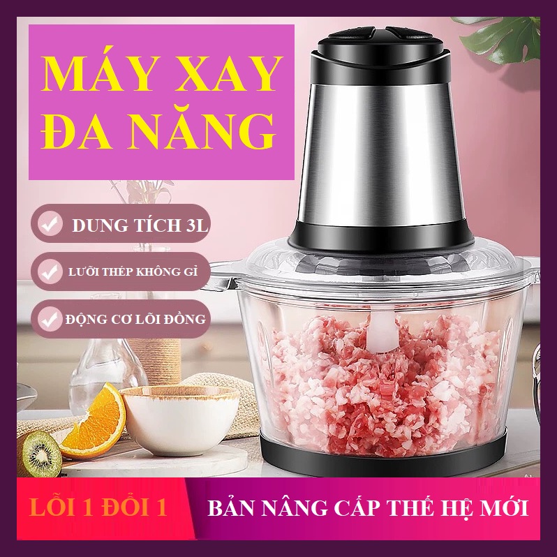 Máy Xay Thịt Cối Inox 4 Lưỡi Đa Năng, Công suất 250w xay thịt, xay tỏi ới, xay rau củ quả, BẢO HÀNH 3 THÁNG