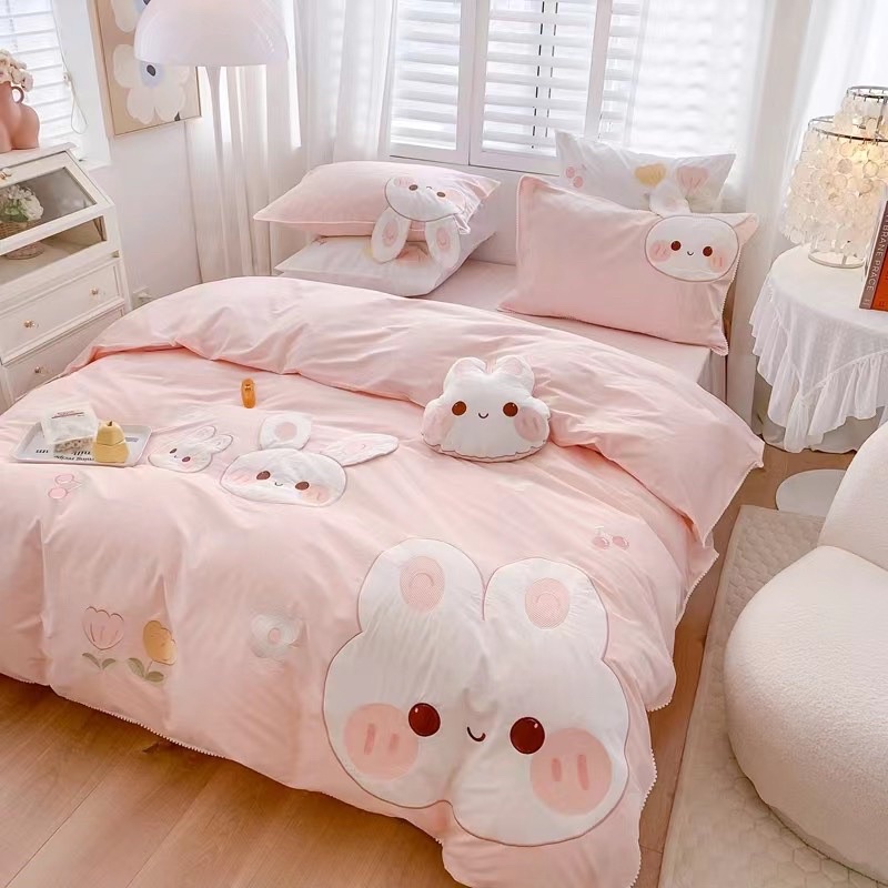 Bộ chăn ga gối Cotton Linen hữu cơ Thỏ Xinh 🐰