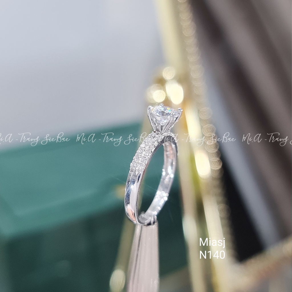 Nhẫn bạc Ý S925 nữ đính đá hột cao cấp MiASJ N140 bản to sang trọng