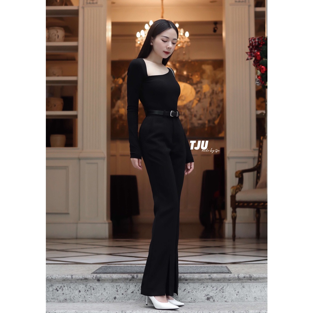 Quần tây nữ ống loe xẻ gấu cạp cao tôn dáng, quần nữ ống vẩy lưng cao ulzzang, Hàn Quốc, thiết kế T-Ju (quần Vivian)