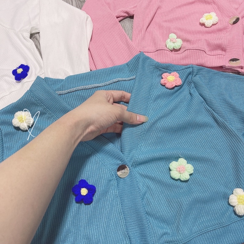 áo khoác cardigan thun gân mịn đính nhiều hoa đẹp xiu đi du lịch , khoác nhẹ nhàng #bh9