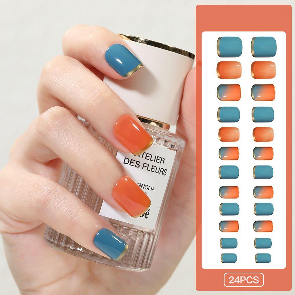 Bộ Móng Tay Giả Ngắn Họa Tiết Gấu Trúc / Hoa Chấm Bi Phong Cách Nhật Bản