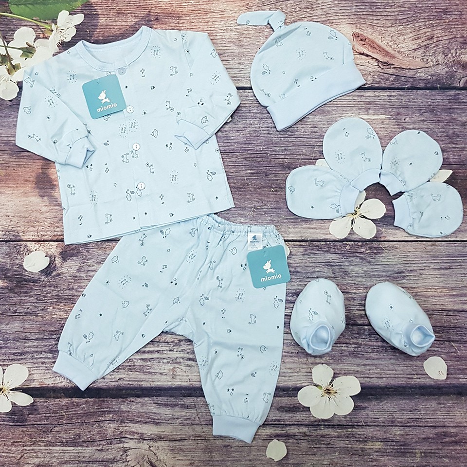 Set Trọn Bộ Quần Áo Dài Tay Cotton MioMio Và Phụ Kiện Mũ, Bao Tay, Bao Chân Mio Cho Bé