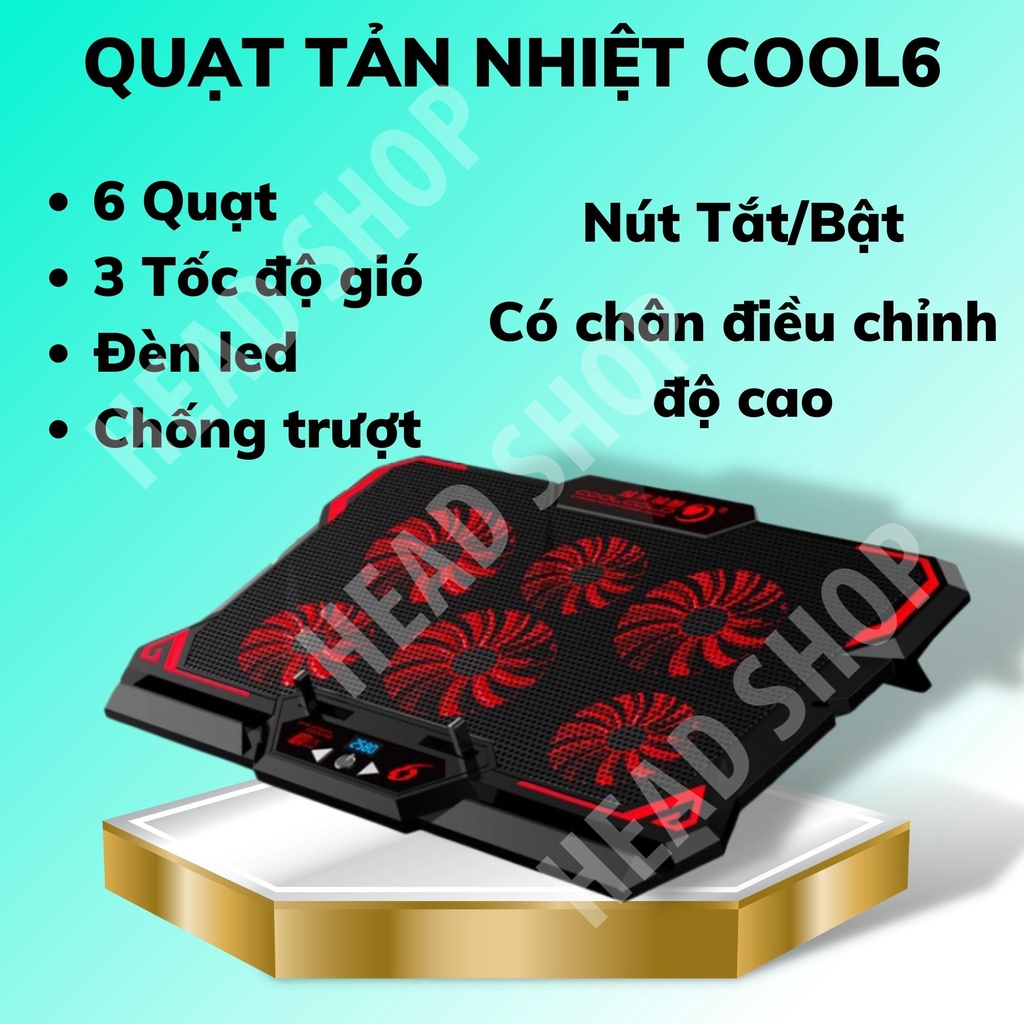 Đế tản nhiệt laptop COOL 6 2580RPM Màn hình điều khiển chống trượt làm mát nhanh quạt tản nhiệt gaming đèn led HEAD shop