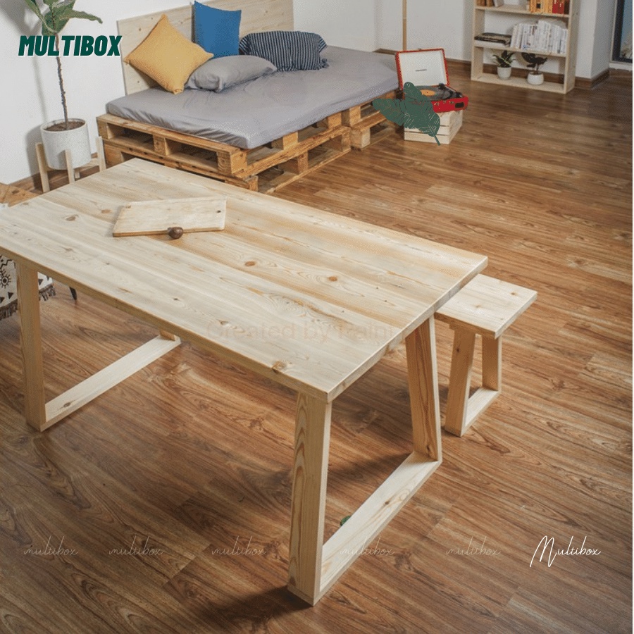 Bàn Làm Việc/ Bàn Ăn Chân Gỗ Sơn Nâu Rustic Và Gia Công Theo Kích Thước Yêu Cầu