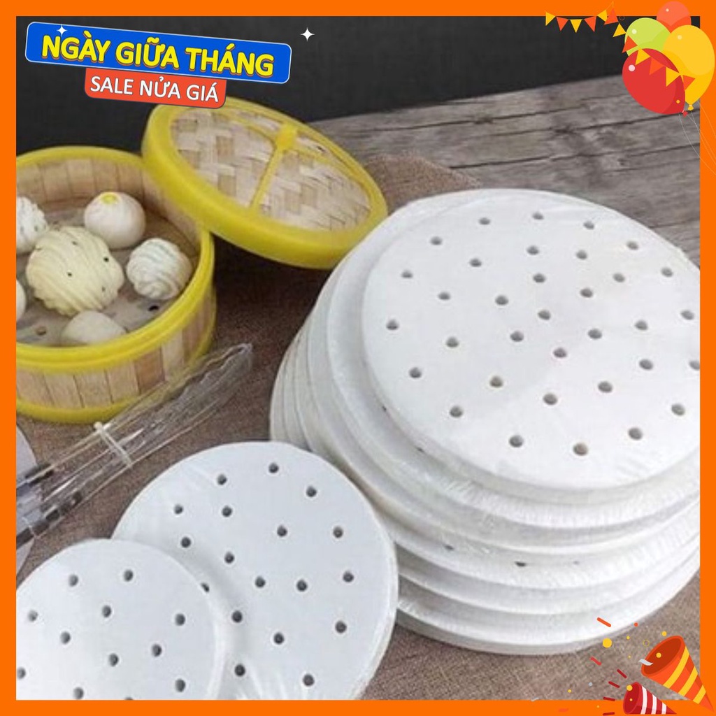 100 tờ Giấy nến đục lỗ La'Home, Giấy nến tròn lót xửng hấp, nồi chiên không dầu, hấp bánh bao