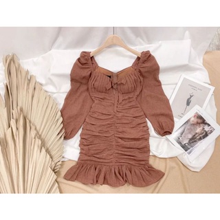 Đầm body nhún tay dài bồng